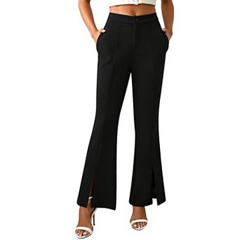 Womens High Waisted Slit Hem Flared Pants Work Office Dress Trousers