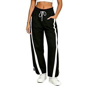 Womens High Waisted Striped Wide Leg Track Pants Casual Workout Fashion Trousers