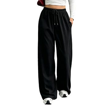 Womens High Waisted Wide Leg Sweatpants Casual Loungewear Drawstring Trousers
