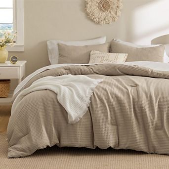 Bedsure Waffle Linen Comforter Set and Pillowcase
