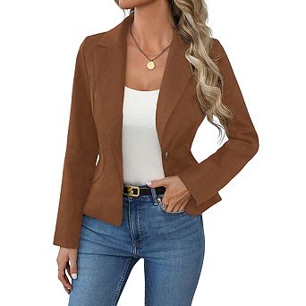 Women's Fitted Single-Button Blazer Jacket Long Sleeve Notched Lapel Casual Workwear Blazer