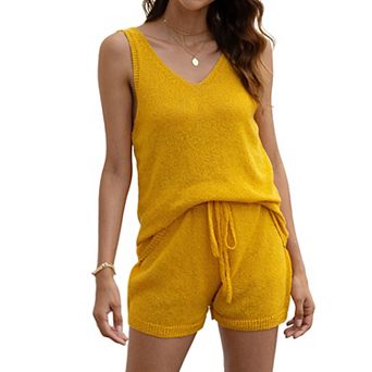 Womens Knit Tank Top and Shorts Set Two-Piece Casual Summer Loungewear Outfit