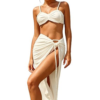 Womens Braided Crop Top and Maxi Skirt Set Two-Piece Summer Beach Outfit
