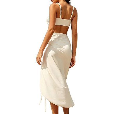 Womens Braided Crop Top and Maxi Skirt Set Two-Piece Summer Beach Outfit