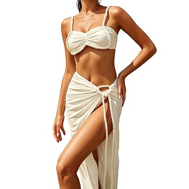 Womens Braided Crop Top and Maxi Skirt Set Two-Piece Summer Beach Outfit