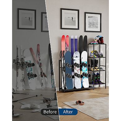 Multi-Functional Ski Snowboard Storage Stand, Space Saving Gear Holder for Basement Mudroom Home