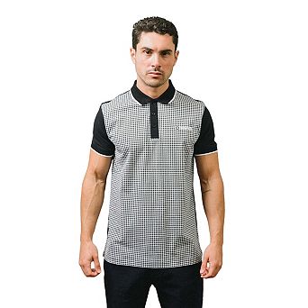 Lambretta Mens Gingham All-Over Print Polo Shirt