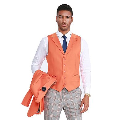 Men's 3-Piece Solid Suit Set w/ Plaid Pants