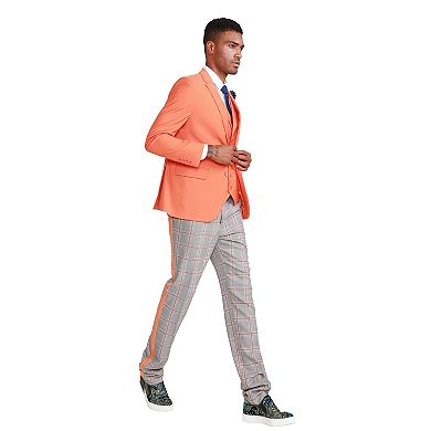 Men's 3-Piece Solid Suit Set w/ Plaid Pants