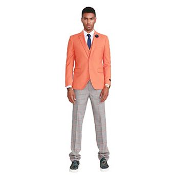 Men's 3 pc Solid Suit Set w/ Plaid Pants