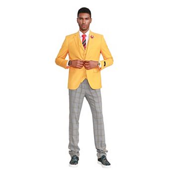 Men's 3 pc Solid Suit Set w/ Plaid Pants