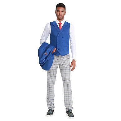 Men's 3-Piece Crosshatch Suit Set w/ Double Breasted Vest