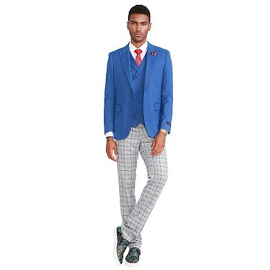 Men's 3-Piece Crosshatch Suit Set w/ Double Breasted Vest