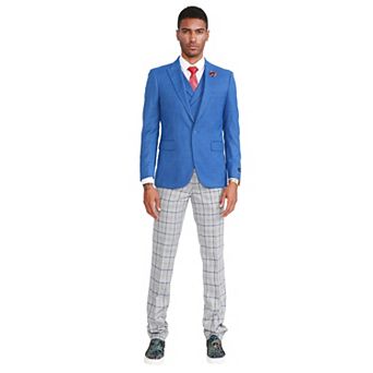Men's 3 pc Crosshatch Suit Set w/ Double Breasted Vest