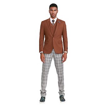 Men's 3 pc Crosshatch Suit Set w/ Double Breasted Vest