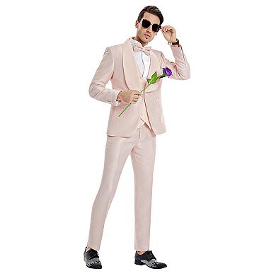 Men's 3pc Floral Paisley Suit Set w/ Wide Satin Shawl Collar