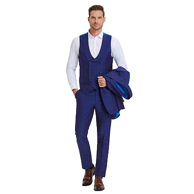 Men's 3pc Shiny Windowpane Suit Set w/ Satin Shawl Collar