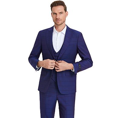 Men's 3pc Shiny Windowpane Suit Set w/ Satin Shawl Collar