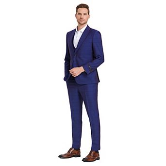 Men's 3 pc Shiny Windowpane Suit Set w/ Satin Shawl Collar