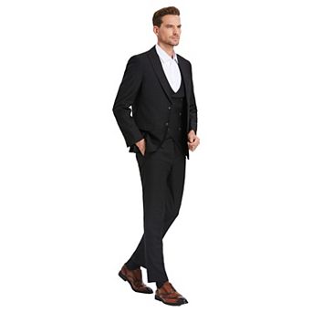 Men's 3 pc Shiny Windowpane Suit Set w/ Satin Shawl Collar