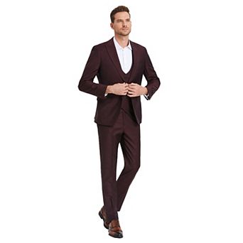 Men's 3 pc Shiny Windowpane Suit Set w/ Satin Shawl Collar