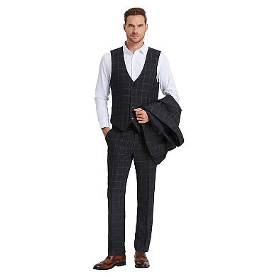 Men's 3-Piece Solid Windowpane Suit Set