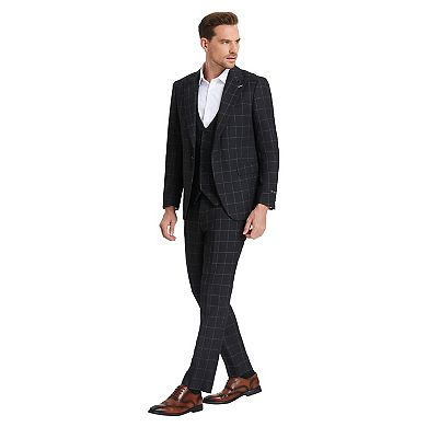 Men's 3-Piece Solid Windowpane Suit Set