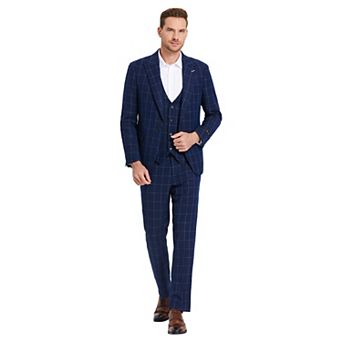 Men's 3 pc Solid Windowpane Suit Set