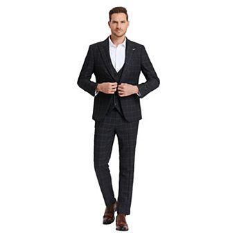 Men's 3 pc Solid Windowpane Suit Set