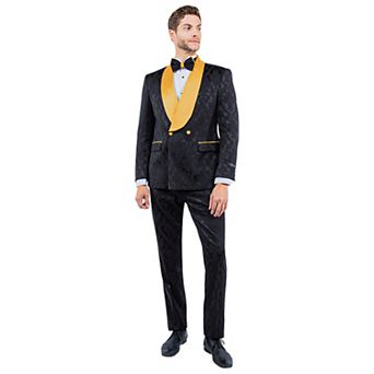 Men’s Skinny-Fit 2 pc Paisley Fashion Suit Set with Satin Shawl Collar & Side Trim