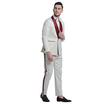 Men’s Skinny-Fit 2 pc Paisley Fashion Suit Set with Satin Shawl Collar & Side Trim