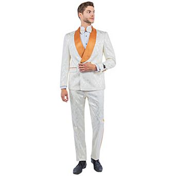 Men’s Skinny-Fit 2 pc Paisley Fashion Suit Set with Satin Shawl Collar & Side Trim