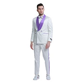 Men’s Skinny-Fit 2 pc Paisley Fashion Suit Set with Satin Shawl Collar & Side Trim