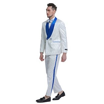 Men’s Skinny-Fit 2 pc Paisley Fashion Suit Set with Satin Shawl Collar & Side Trim