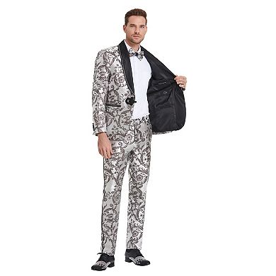 Men's 2pc Floral Baroque Fashion Suit Set w/ Satin Shawl Collar