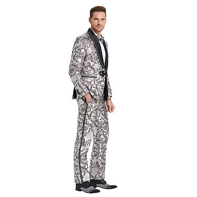 Men's 2pc Floral Baroque Fashion Suit Set w/ Satin Shawl Collar