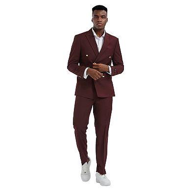 Men’s Skinny-Fit 2-Piece Double-Breasted Suit Set with Peak Lapel & Gold Buttons