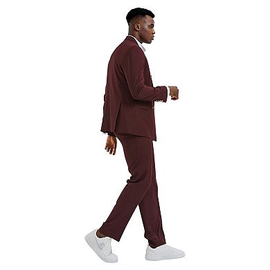 Men’s Skinny-Fit 2-Piece Double-Breasted Suit Set with Peak Lapel & Gold Buttons