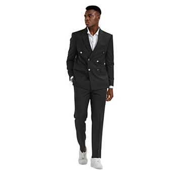 Men’s Skinny-Fit 2 pc Double-Breasted Suit Set with Peak Lapel & Gold Buttons