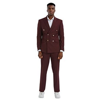 Men’s Skinny-Fit 2 pc Double-Breasted Suit Set with Peak Lapel & Gold Buttons