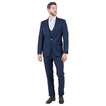 Men’s Skinny-Fit 3 pc Solid Suit Set with Peak Lapel Jacket & Double-Breasted Vest