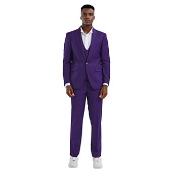 Men’s Skinny-Fit 3 pc Solid Suit Set with Peak Lapel Jacket & Double-Breasted Vest
