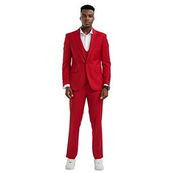 Men’s Skinny-Fit 3 pc Solid Suit Set with Peak Lapel Jacket & Double-Breasted Vest
