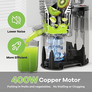 Cold Press Juicer, 5.8" Wide Feed Chute Juice Extractor Machine with 400W, High Juice Yield