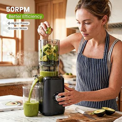 Slow Masticating Juicer, 200W Cold Press Juicer Machine with Safety Lock & Reverse Function