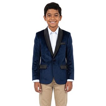 Perry Ellis Velvet Christmas Dinner Jacket Blazer w/ Satin Collar, Little Boys (4-7)