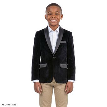 Perry Ellis Velvet Christmas Dinner Jacket Blazer w/ Satin Collar, Toddler Boys (2T-3T)