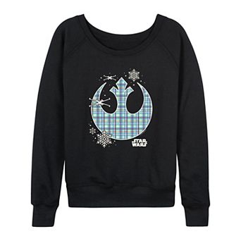 Women's Star Wars Holiday Plaid Rebel Icon French Terry Long Sleeve Tee