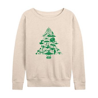 Women's Star Wars Ships Christmas Tree Silhouette French Terry Long Sleeve Tee