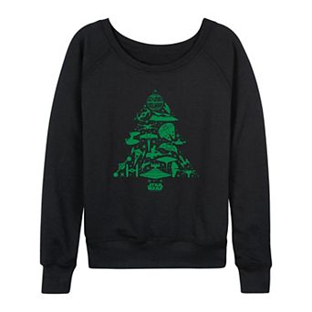 Women's Star Wars Ships Christmas Tree Silhouette French Terry Long Sleeve Tee